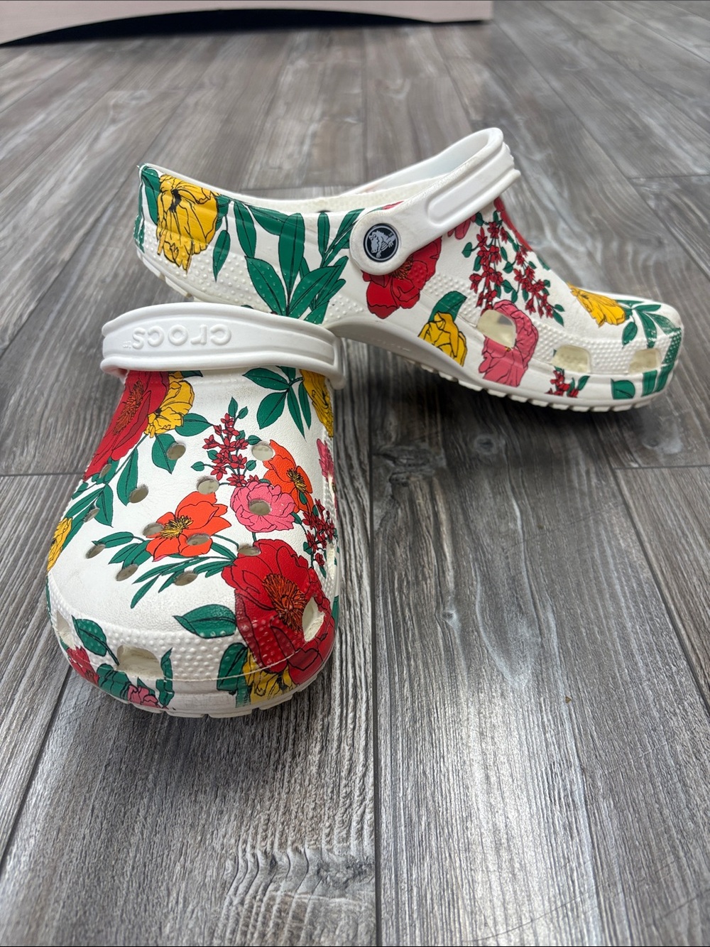 CROCS Floral Print Classic Clog - White with Red, Yellow & Green